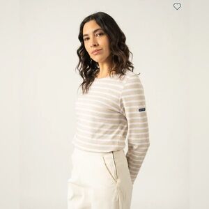 Saint James L’atelier Long Sleeve Breton Stripe Cotton White Oatmeal Sz 12